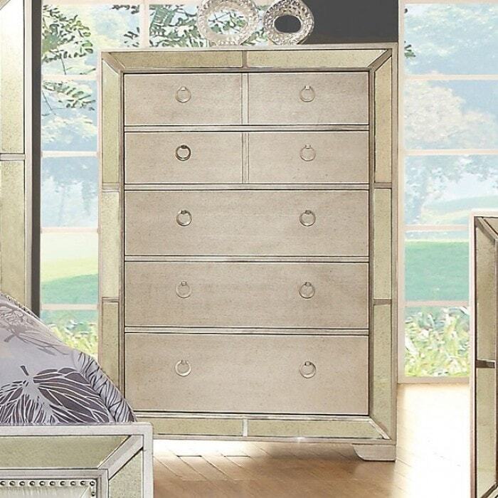 Modern Victorian Style Chest With Loop Handles, Silver Silver 7-drawer