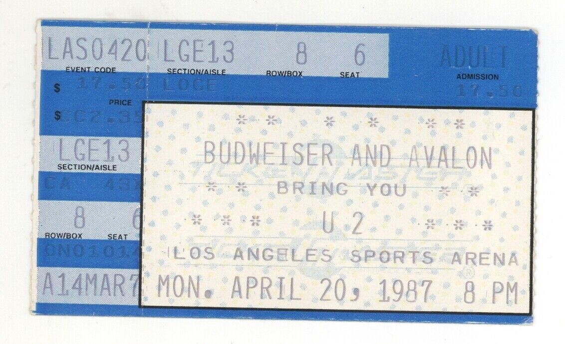 U2 & Lone Justice 4/20/87 Los Angeles Sports Arena Rare Ticket Stub Bono