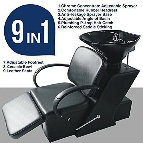 Backwash Barber Shampoo Chair Ceramic Bowl Sink Unit Station Salon Spa Equipment