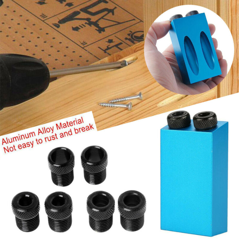 Pocket Hole Jig Kit 15° Angle 6/8/10mm Adapter Drill Guide Woodworking Set Tool