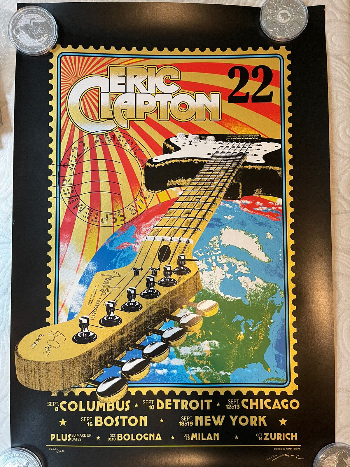 Eric Clapton Poster America Tour 2022 Signed Adam Pobiak #1526/1850 Ltd Msg Nyc