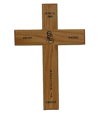 Baptism Cross Solid Oak Personalized Engraved Unique New Baby Gift Religious
