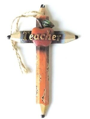 Cross Teacher Apple Pencil 3x5 In New Polyresin Ornament