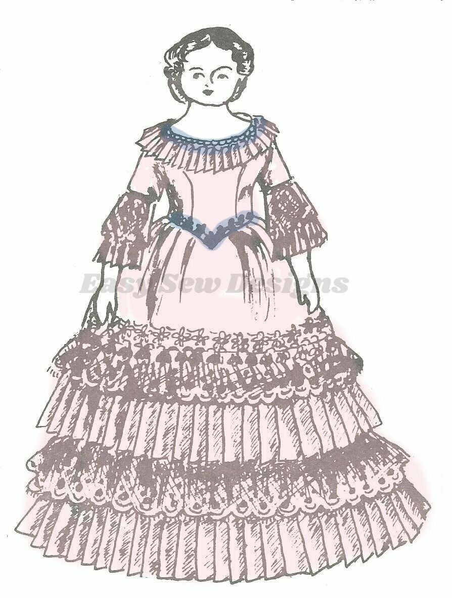 1850 Era For 17" Doll Dress Sewing Pattern  Greman French Antique Design