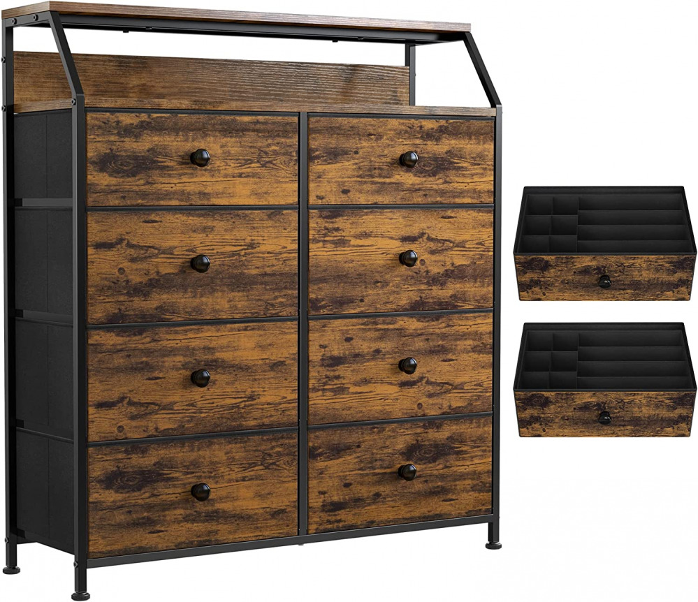Reahome 8 Drawer Dresser With Shelves For Bedroom Large 8 Drawer, Rustic