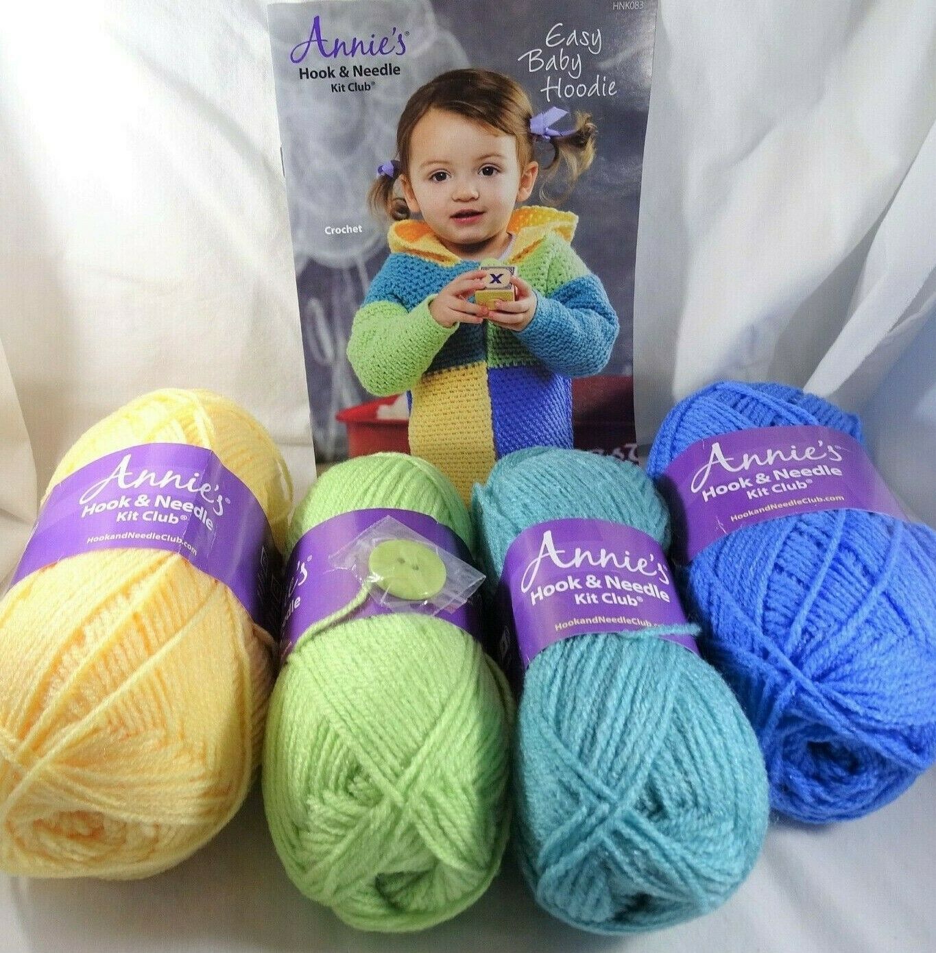 Annie’s Hook & Needle Kit Club Crochet Easy Baby Hoodie #hnk083 New Yarn Sweater