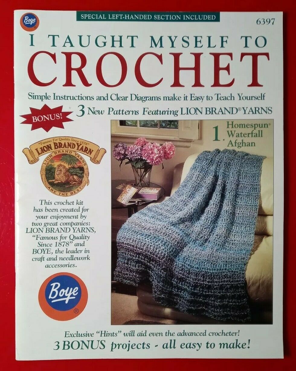 Boye I Taught Myself To Crochet #6397 Kit Book, Hooks, Needles, Markers & Bobbin