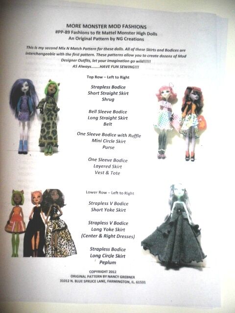 Ng Creations Pattern #2 Sew Fabulous Outfits For Monster High Dolls Clothing