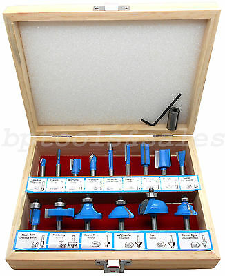 New 15 Pc Router Bit Set Tugsten Carbide Hd 1/4" Shank Wood Cutting Wood Working