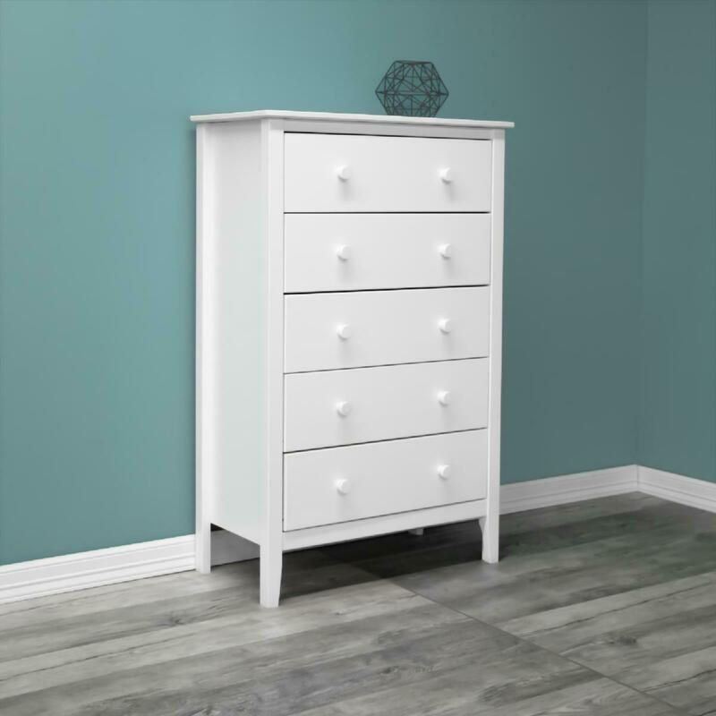 Solid Wood 5-drawer Dresser Chest Traditional Bedroom Storage Furniture White