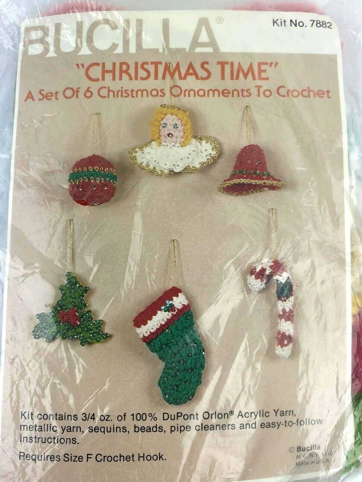 Bucilla Christmas Time Set Of 6 Christmas Ornaments To Crochet #7882 Angel Bell