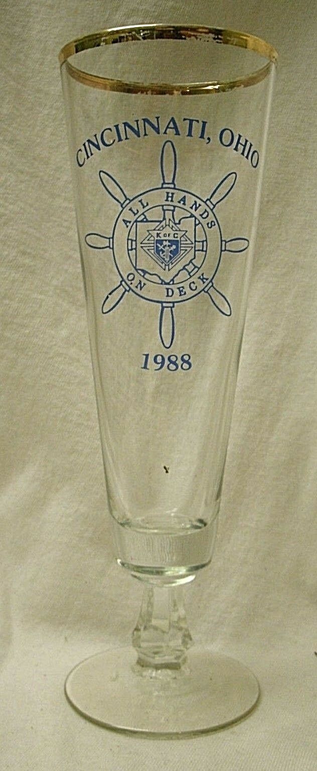 Vintage Knights Of Columbus Pilsner Glass Cincinnati Ohio 1988 Event Gold Leaf