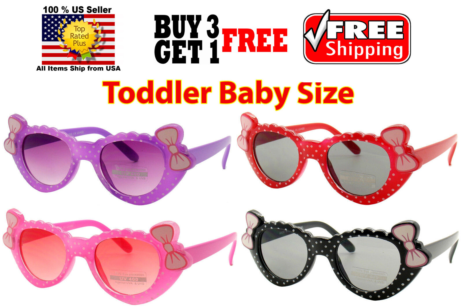 Kids Children Toddler Girls Cute Bows Polka Dots Multi Colors Sunglasses Shades