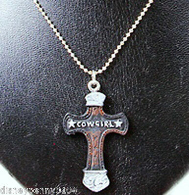 2 Inch Brown Cross That Reads Cowgirl Necklace-18"