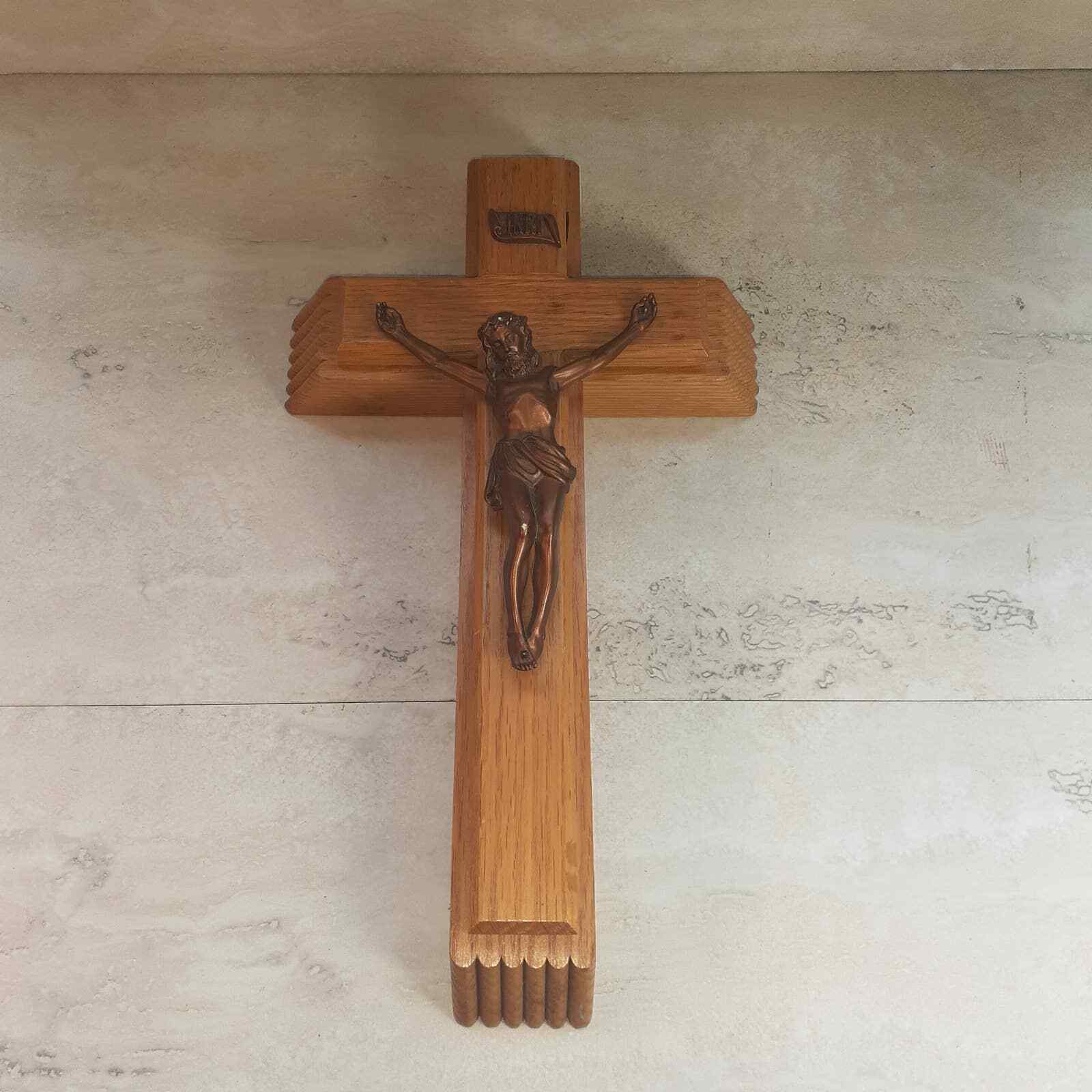 Vintage 12" Wood Last Rites Sick Call Crucifix Cross With Candles