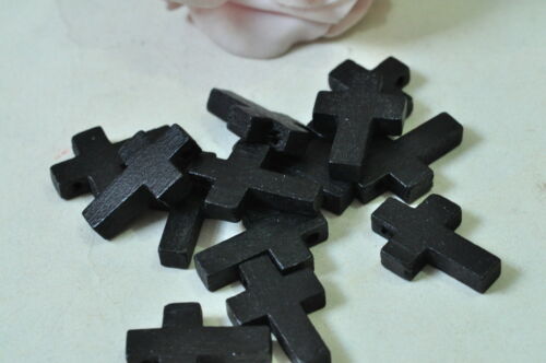 30pcs Wood Cross Charm Pendant Natural Wooden Necklace Craft Black Finished