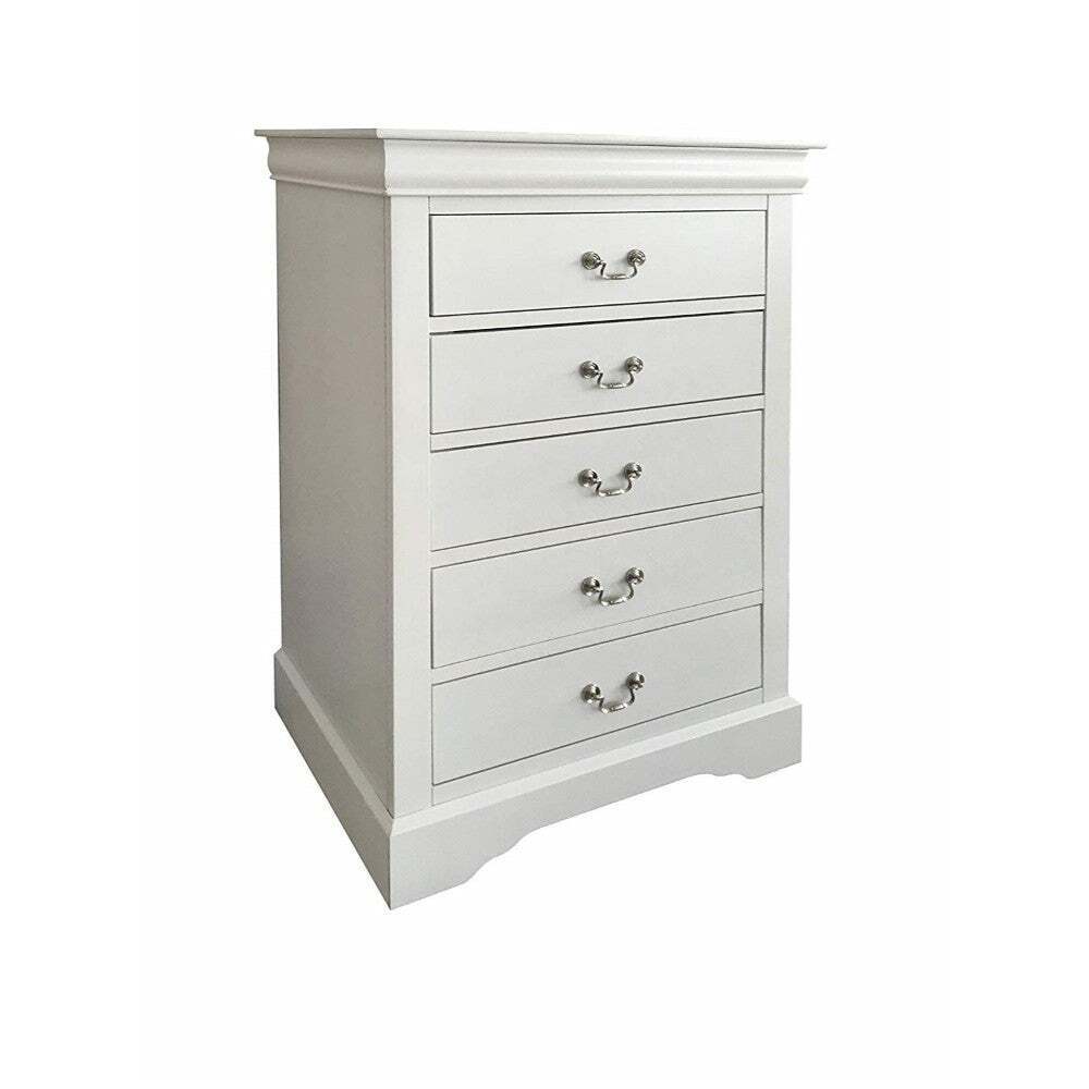 Traditional Style Wood And Metal Chest With 5 Drawers, White White 5-drawer