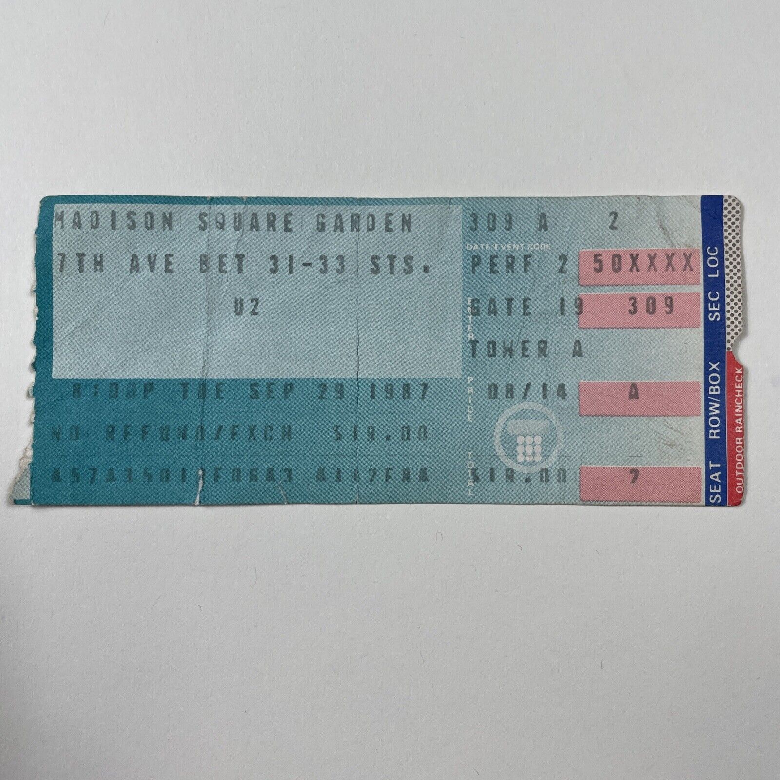 U2 1987 Joshua Tree Tour Concert Ticket Stub Sep 29 1987 Madison Square Garden