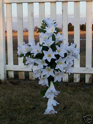 Silk White Lilies Countrycross Memorial Sympathy Cascading Flower Wreath Stand