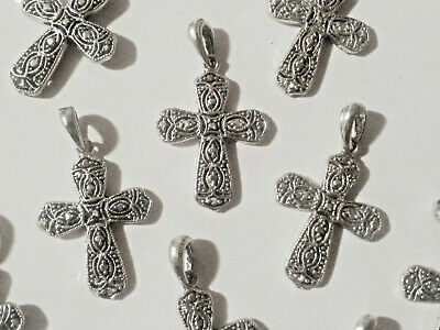 12 Ornate Marcasite Silver Cross Charms Religious Vbs Jewelry Making Crafts