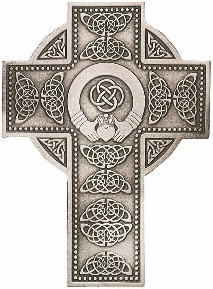 Fine Pewter Irish Celtic Claddagh Wall Cross, 5 1/4 Inch